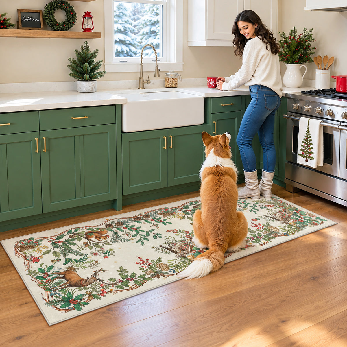 Christmas Tree Area Rug - Washable Non-Slip Holiday Carpet for Living Room Bedroom