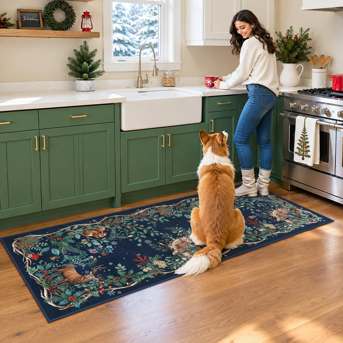 Christmas Tree Area Rug - Washable Non-Slip Holiday Carpet for Living Room Bedroom