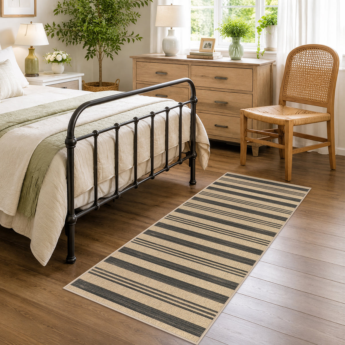 2.5x8/3x5 Striped Easy Jute Area Rug, Outdoor Hallway Runner Rug Non-Skid Washable Indoor Carpet for Entryway Porch, Oeko-Tex Certified