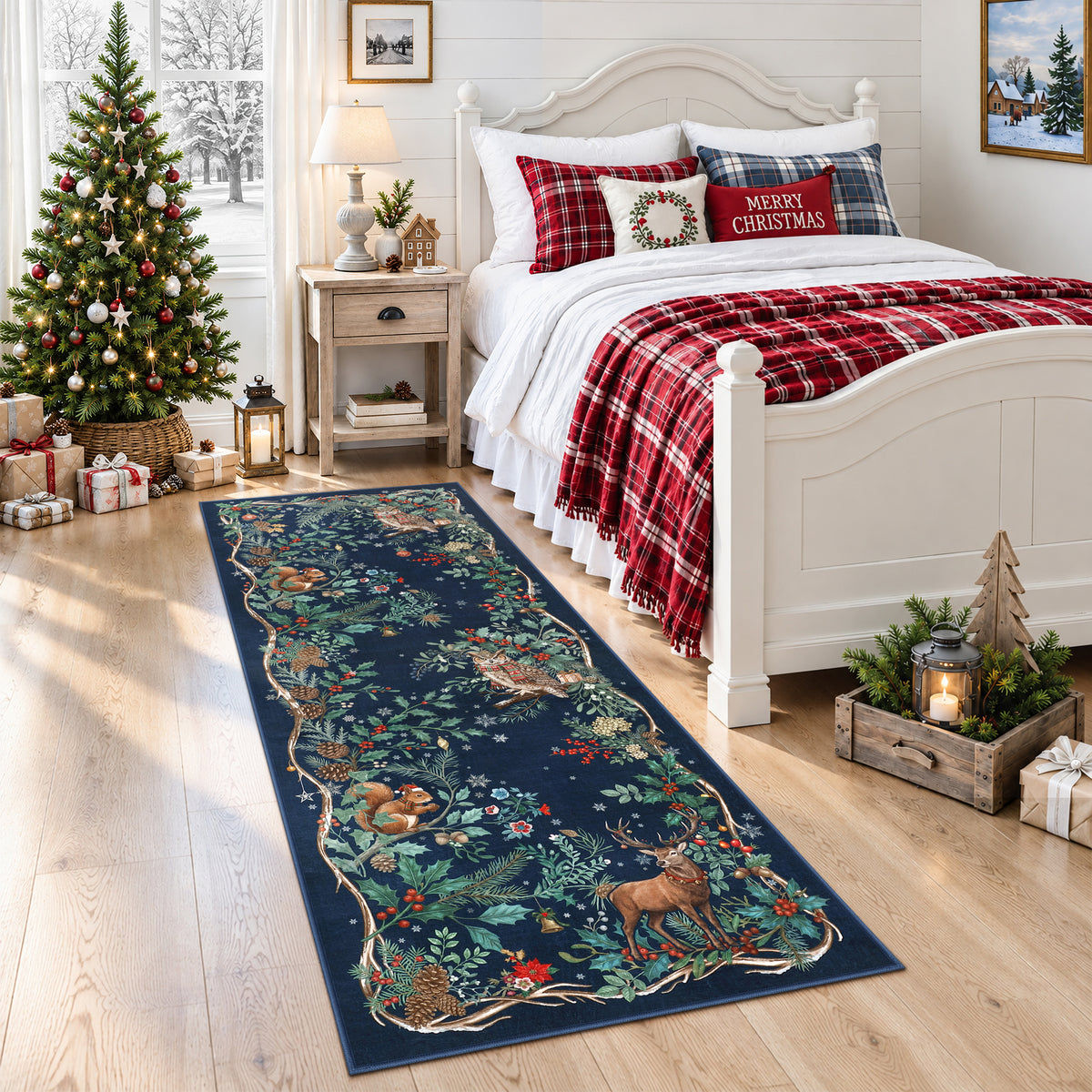 Christmas Tree Area Rug - Washable Non-Slip Holiday Carpet for Living Room Bedroom