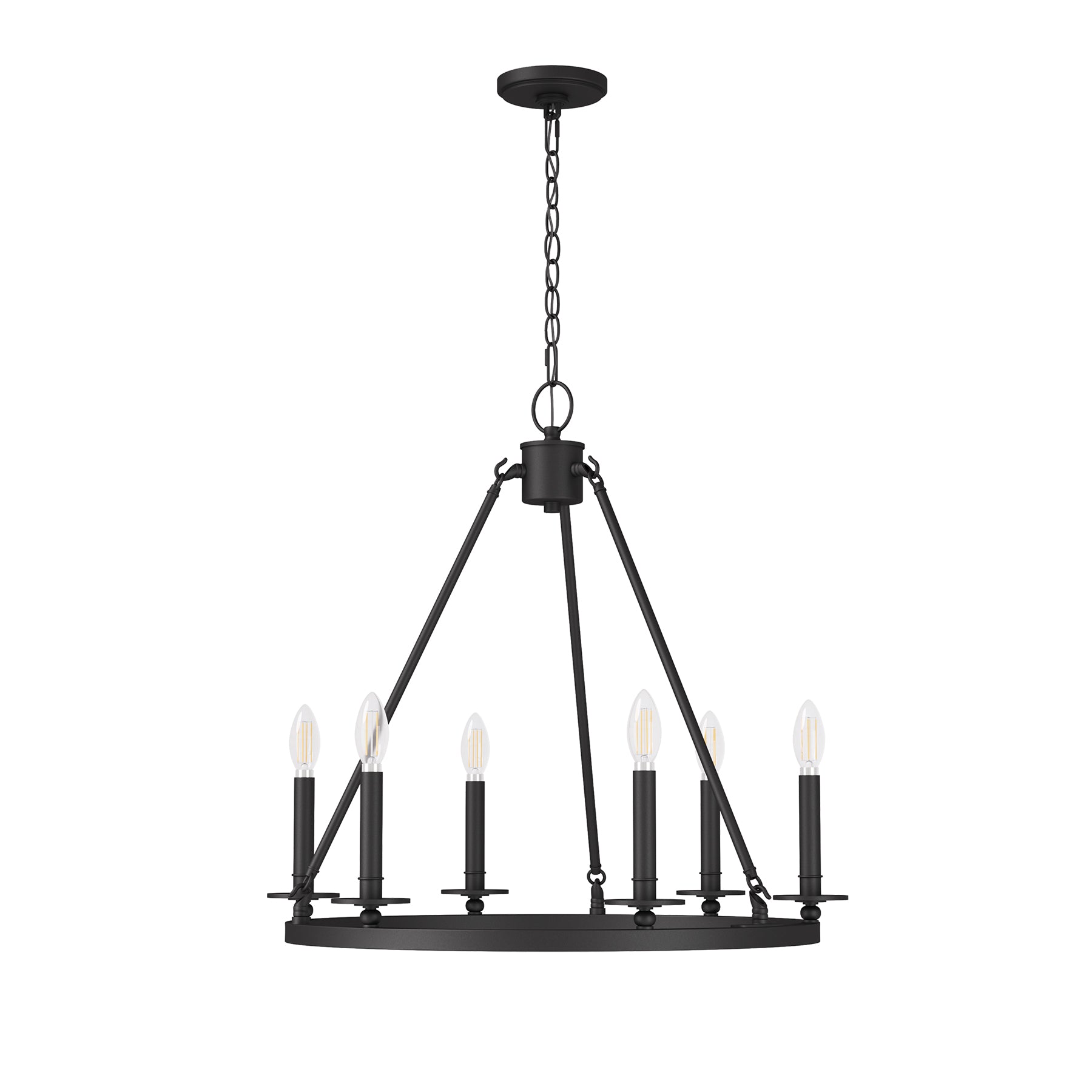 26" Ceiling Light Fixture, 6-Lights Wagon Wheel Chandelier for Farmhouse