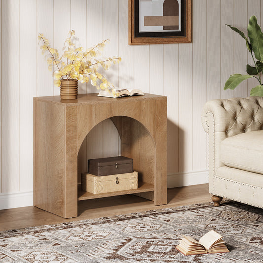 27" End Table, 2 Tier Square Side Table with Storage Shelf Tribesigns