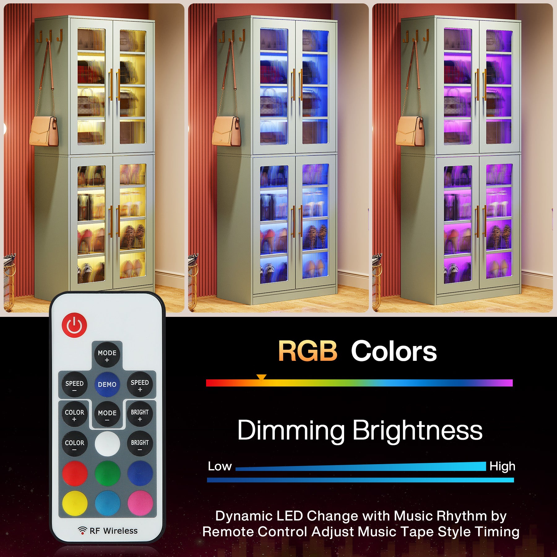 66.9" Tall Shoe Storage Cabinet, 8-Tier Entryway Shoe Organizer Rack with Acrylic Doors and LED Lights