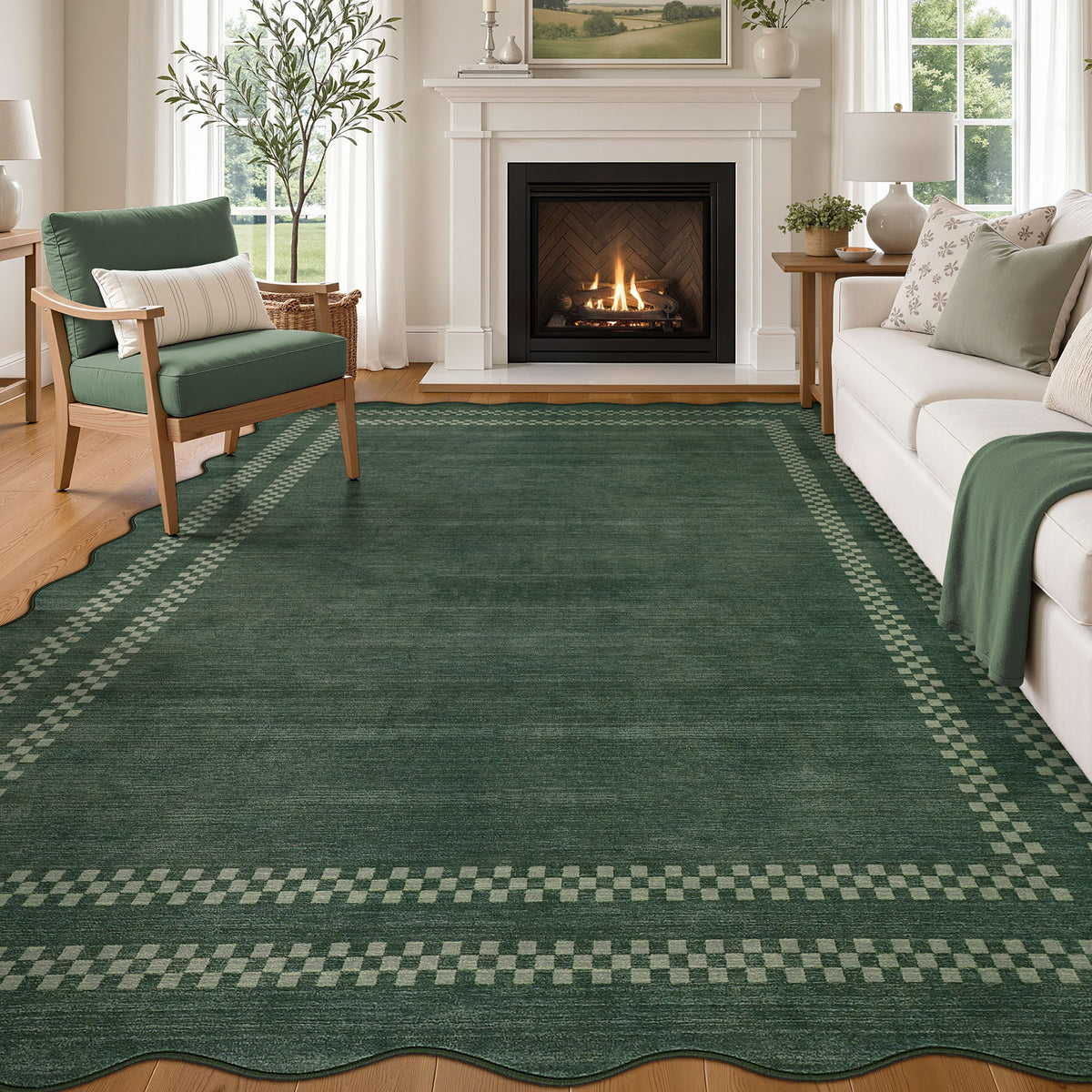 5x7/8x10 Scalloped Washable Area Rugs, Soft Geometric Non-Slip Indoor Rug for Living Room Bedroom, Oeko-Tex Certified