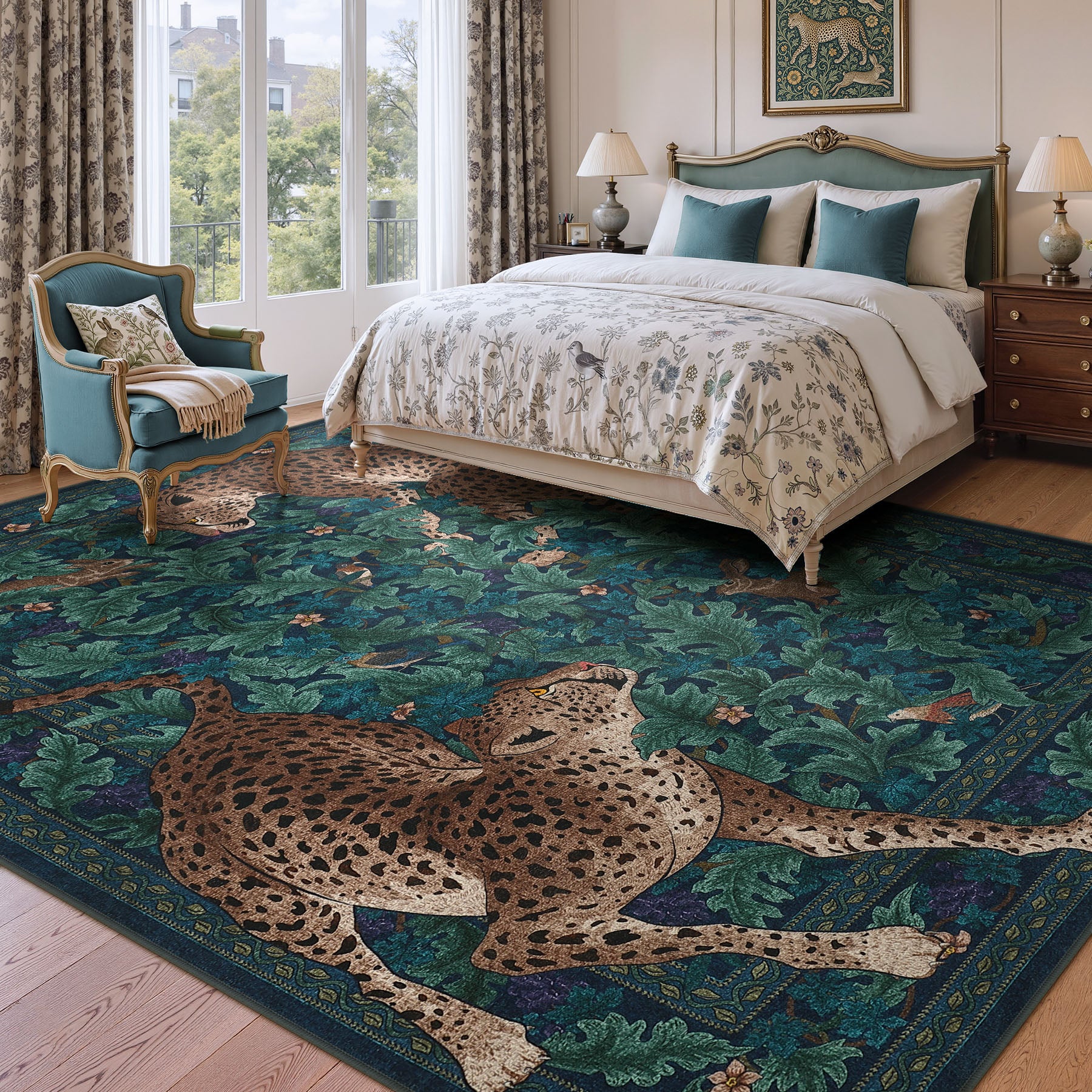 Morris Jungle Leopard Print Rug, Non Slip Washable Area Rug for Living Room, Bedroom