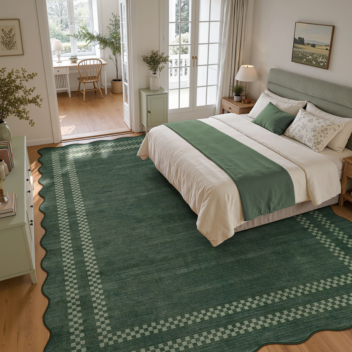 5x7/8x10 Scalloped Washable Area Rugs, Soft Geometric Non-Slip Indoor Rug for Living Room Bedroom, Oeko-Tex Certified