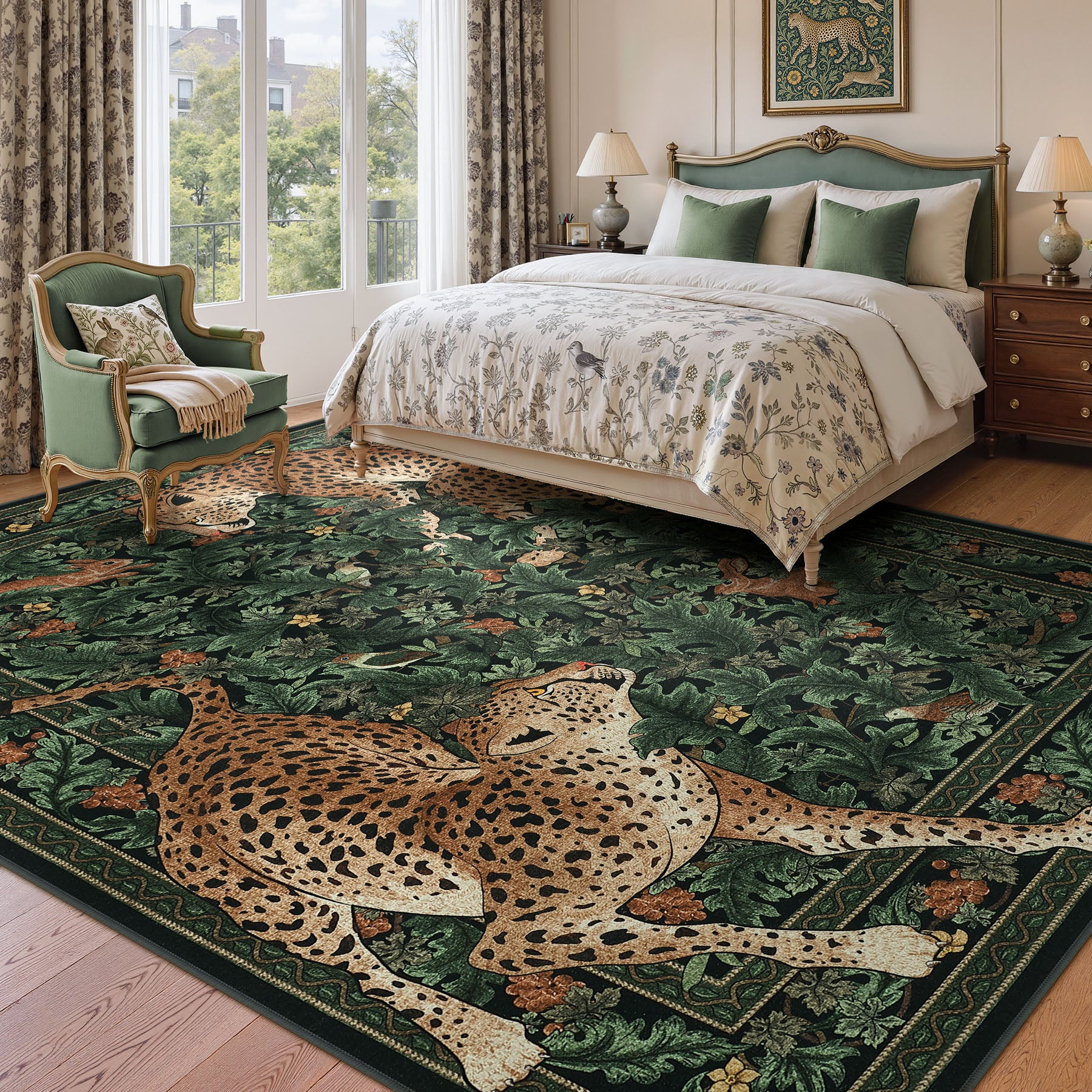 Morris Jungle Leopard Print Rug, Non Slip Washable Area Rug for Living Room, Bedroom