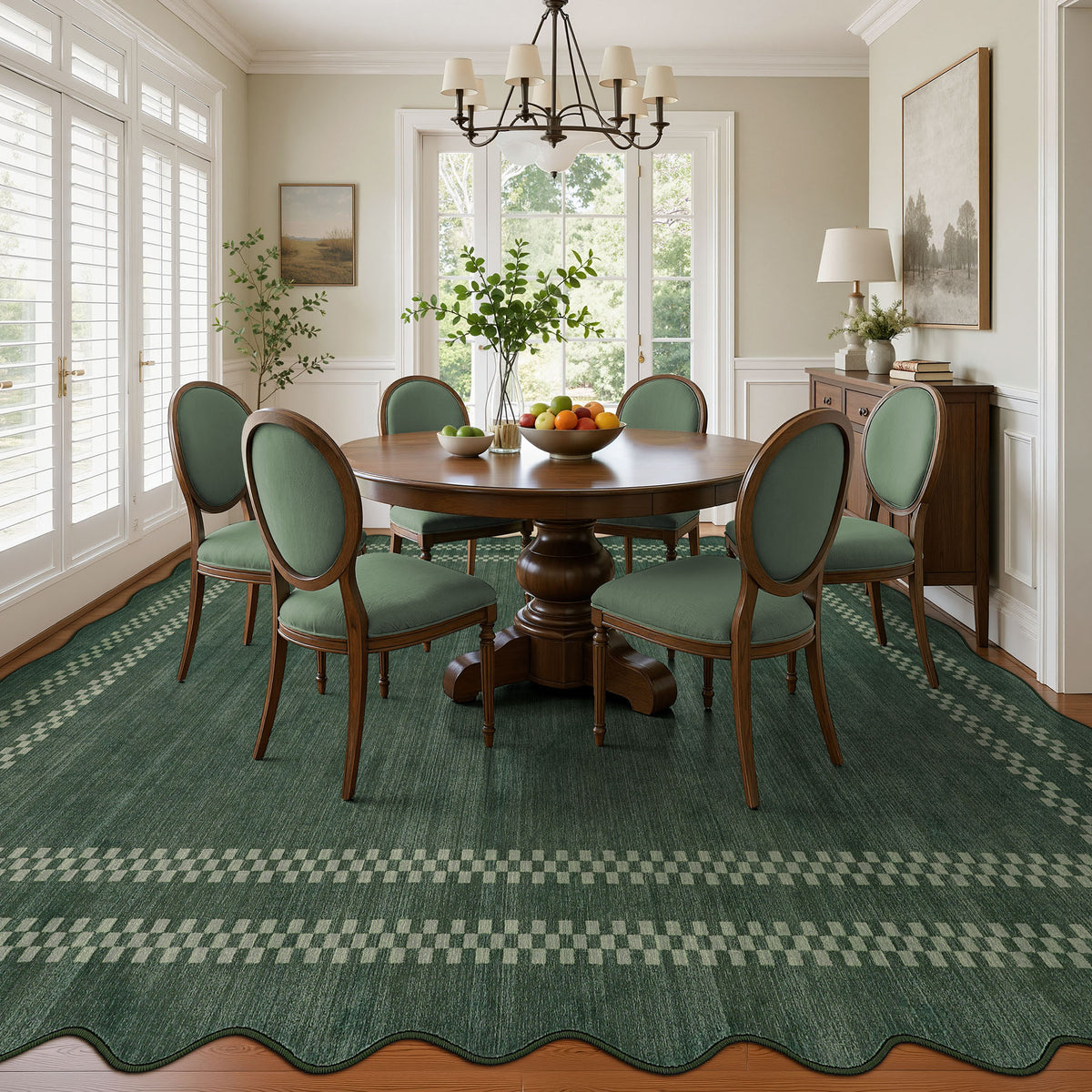5x7/8x10 Scalloped Washable Area Rugs, Soft Geometric Non-Slip Indoor Rug for Living Room Bedroom, Oeko-Tex Certified