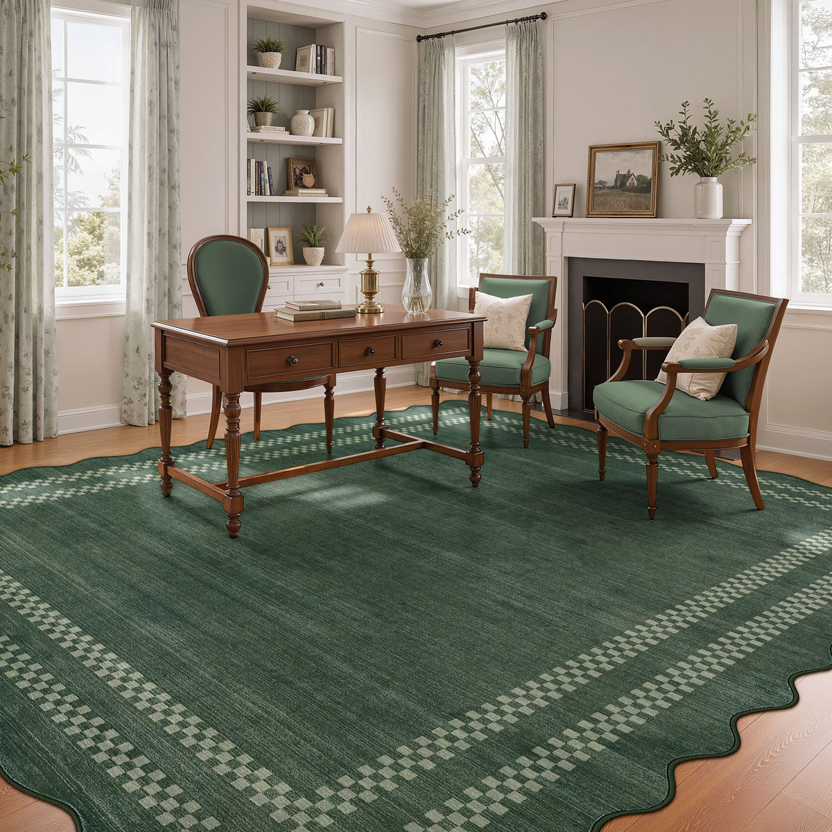 5x7/8x10 Scalloped Washable Area Rugs, Soft Geometric Non-Slip Indoor Rug for Living Room Bedroom, Oeko-Tex Certified