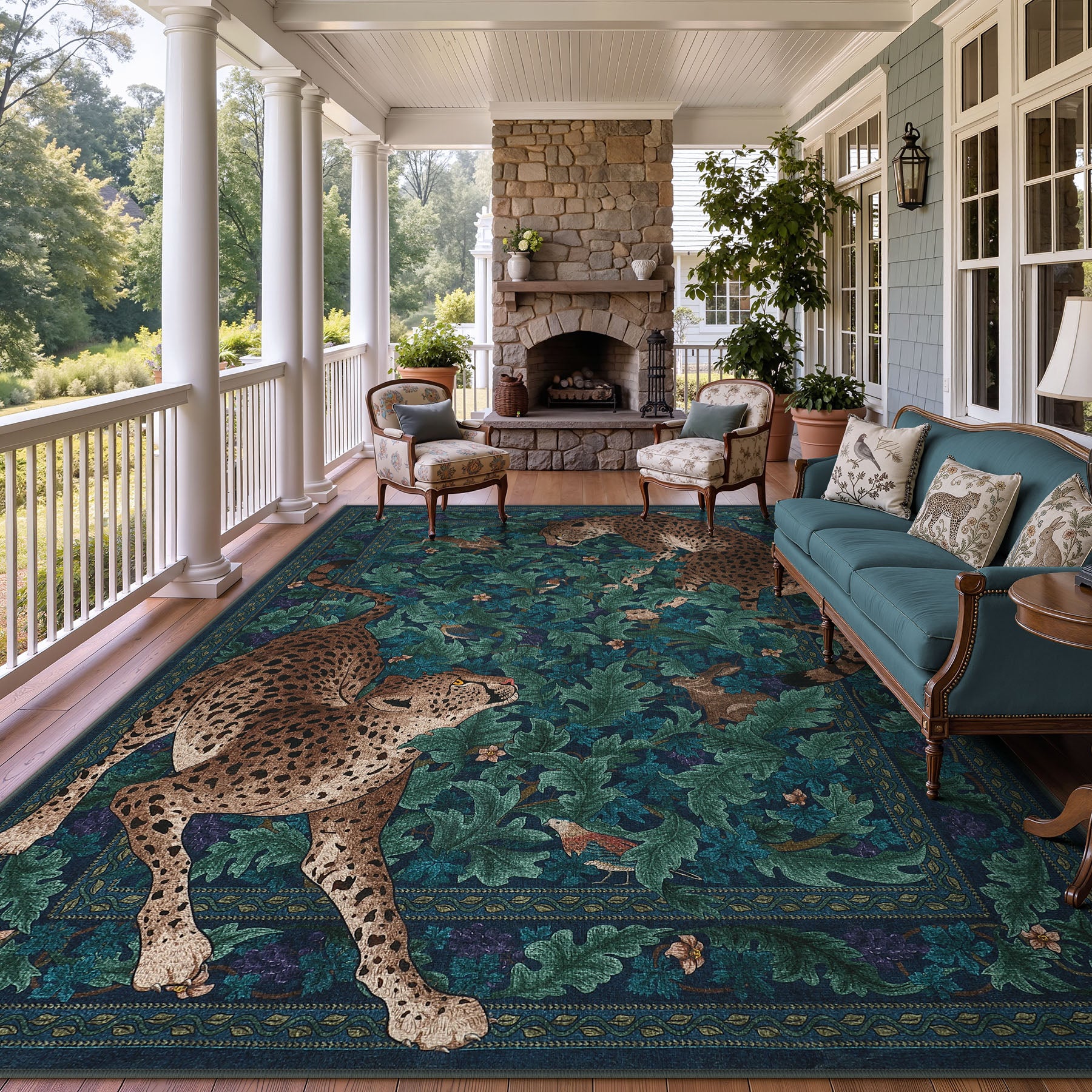 Morris Jungle Leopard Print Rug, Non Slip Washable Area Rug for Living Room, Bedroom