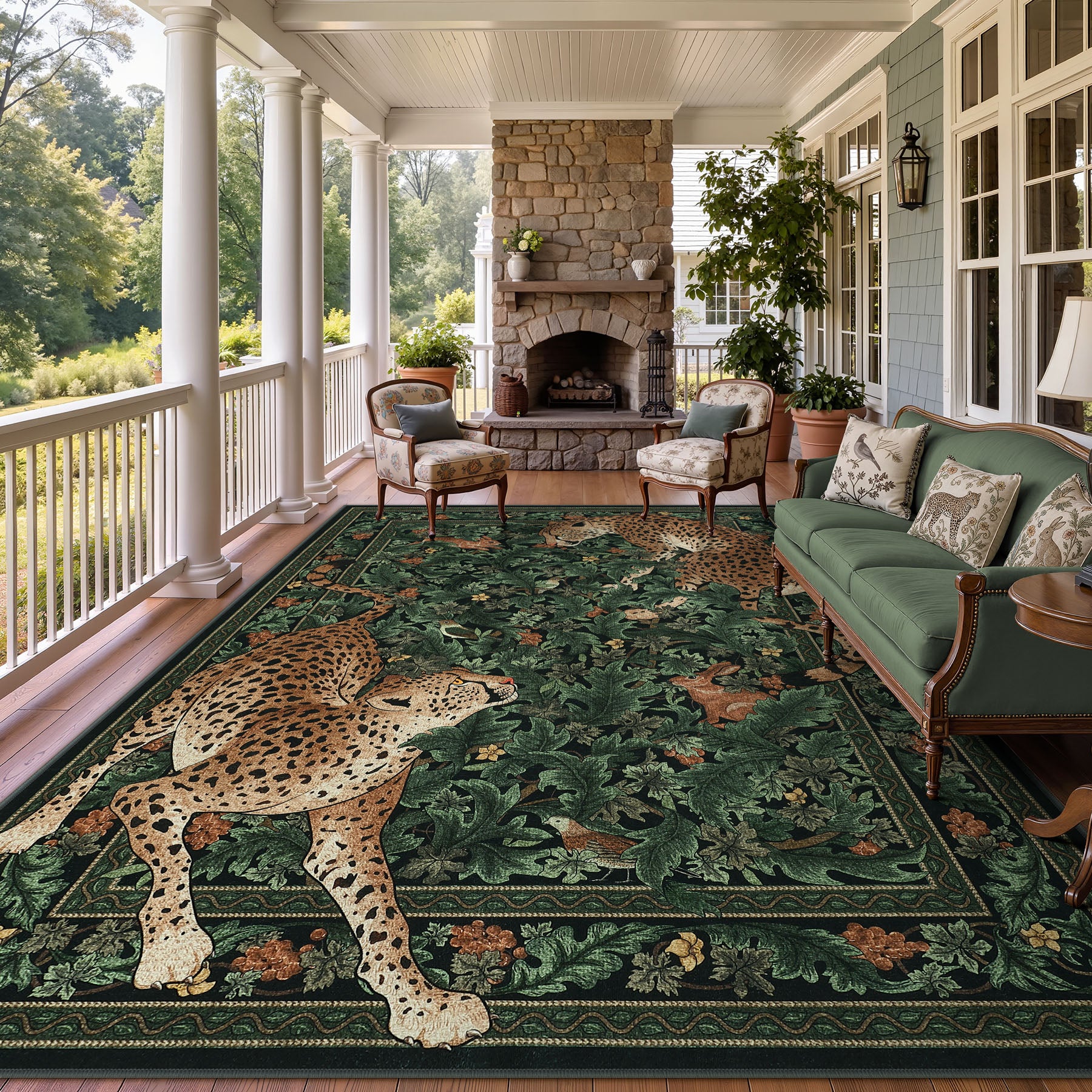 Morris Jungle Leopard Print Rug, Non Slip Washable Area Rug for Living Room, Bedroom