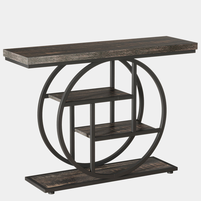 41.3" Console Table, Industrial 4-Tier Sofa Entryway Table with Circle Base