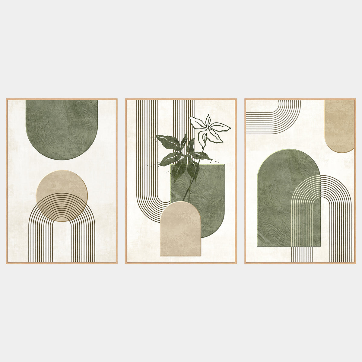 Geometric Modern Abstract Canvas Wall Art, Farmhouse Botanical Leaf Picture Hanging Artwork for Bedroom Bathroom Office Decor