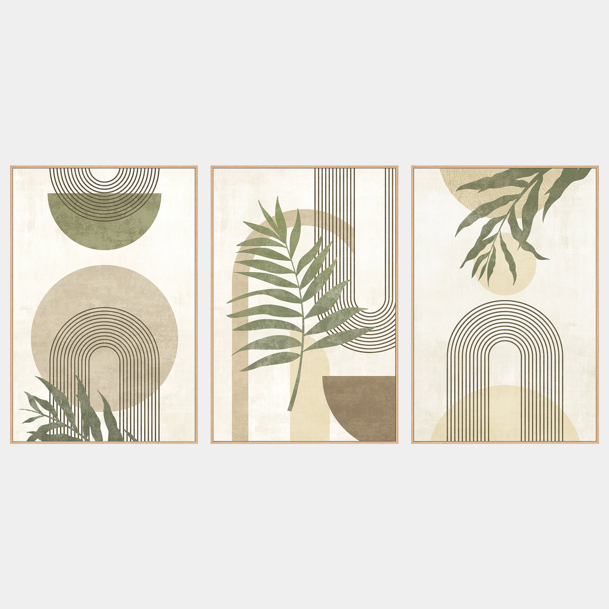Large Boho Geometric Modern Canvas Wall Art, Farmhouse Botanical Picture Hanging Artwork for Bedroom Bathroom Office Decor