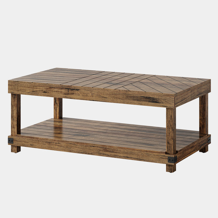 47" Coffee Table, Wood Center Table Cocktail Tea Table with Storage Shelf