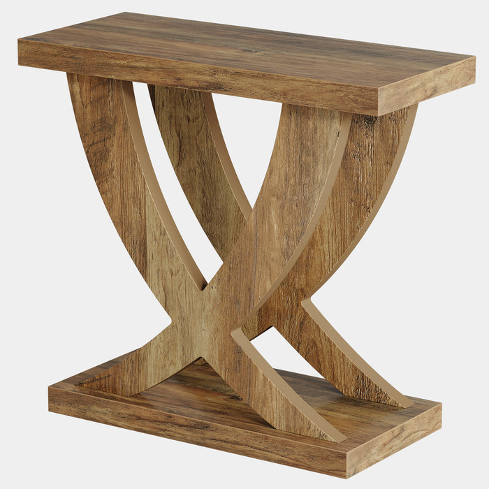 Wooden End Table, Farmhouse Side Table Nightstand with Cross Fishtail Support