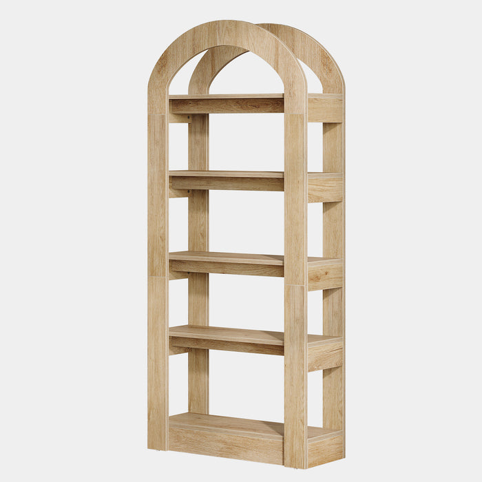 5-Tier Bookshelf, Wooden Bookcase Display Shelf with Arch-Shape