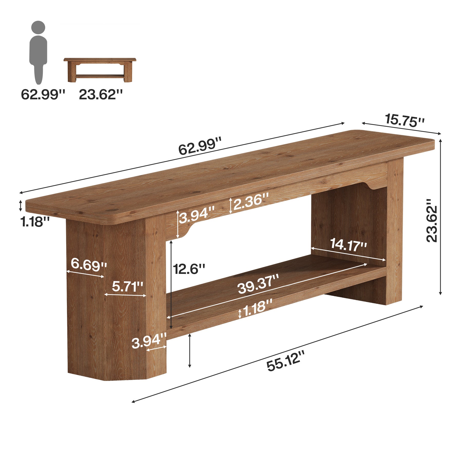 Tribesigns 63" Solid Wood Entryway Bench, Long Shoe Bench for Hallway