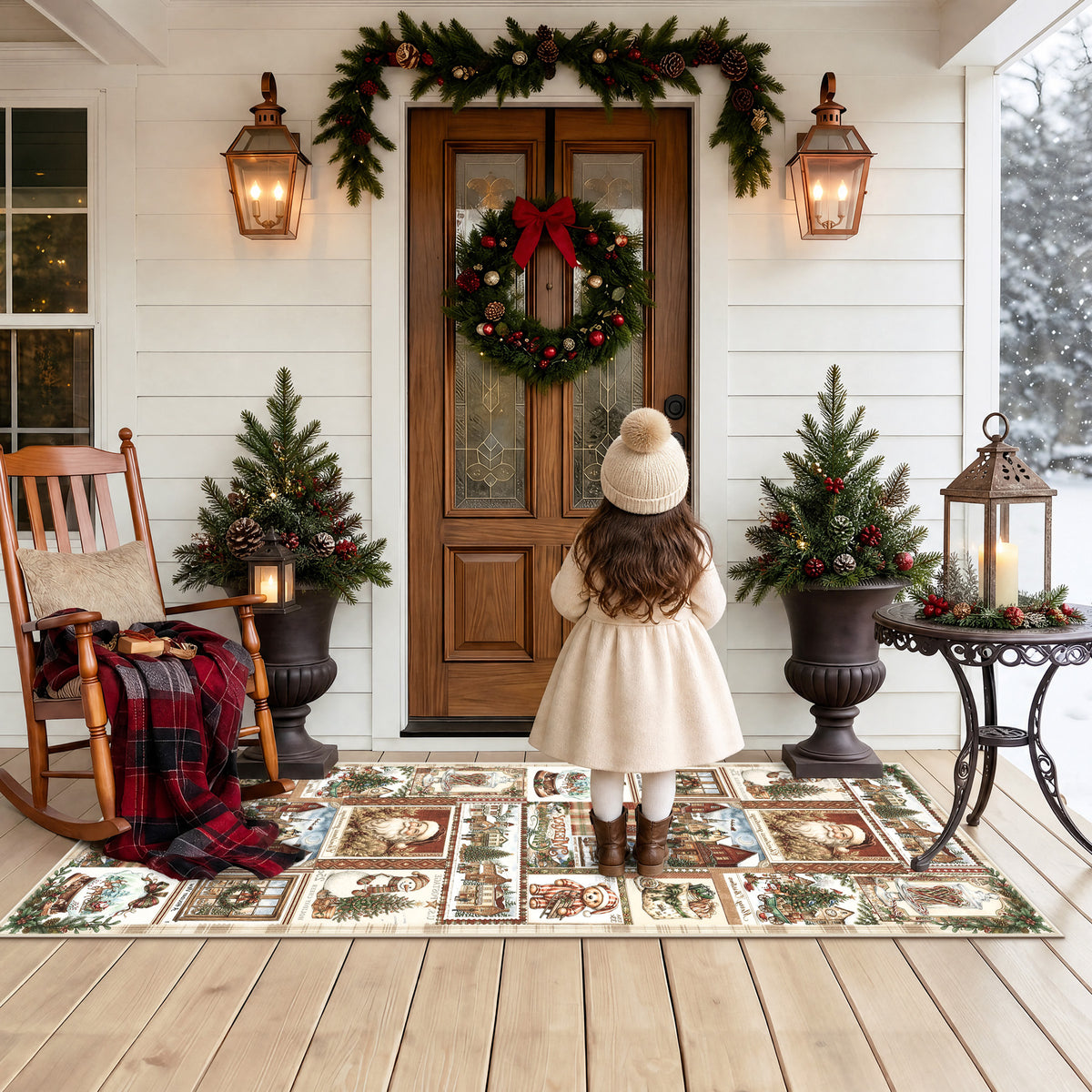 Christmas Vintage Runner Rug, Washable Non-Slip Holiday Kitchen Mat