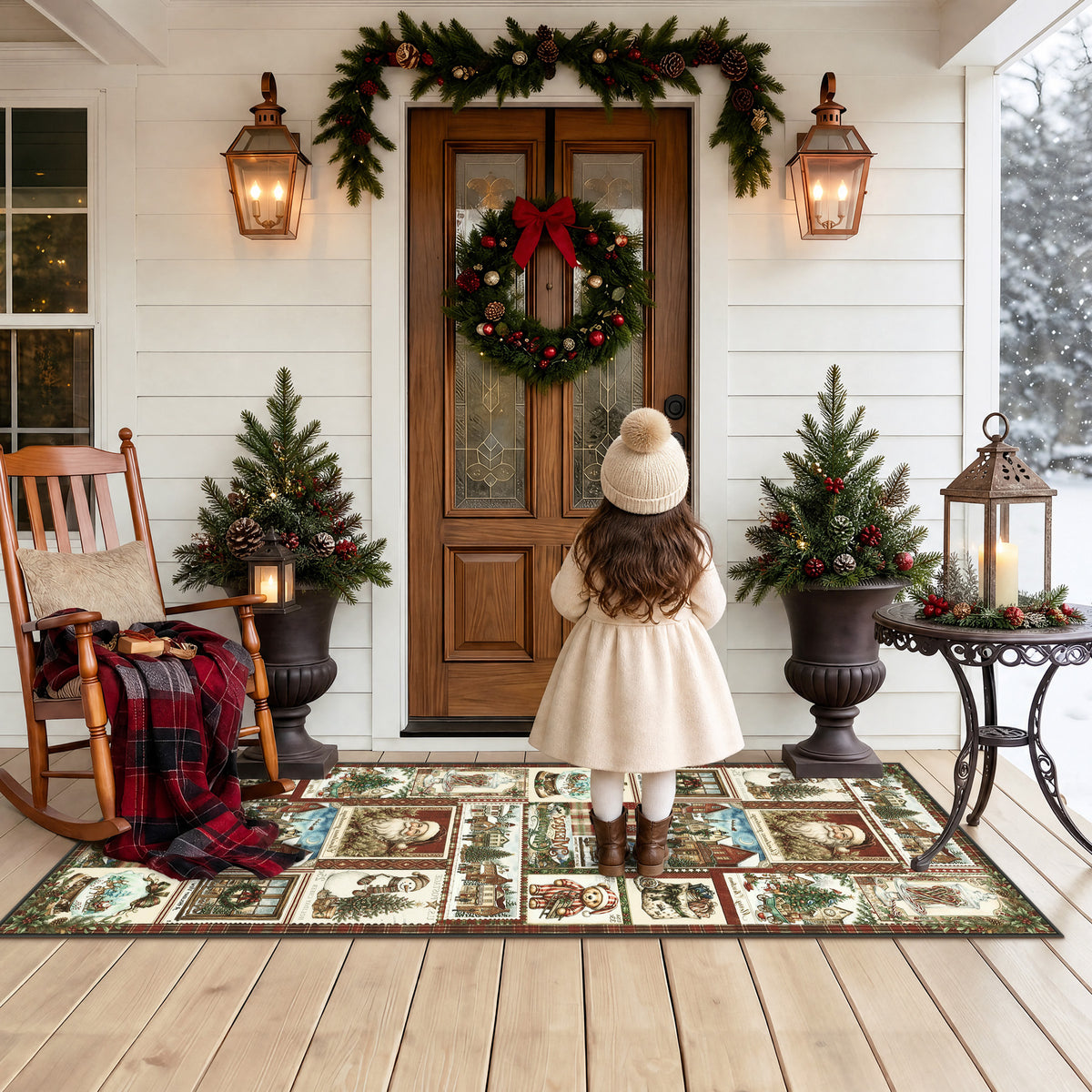 Christmas Vintage Runner Rug, Washable Non-Slip Holiday Kitchen Mat