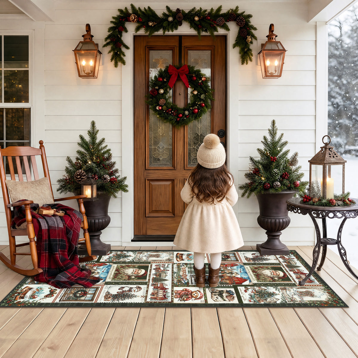 Christmas Vintage Runner Rug, Washable Non-Slip Holiday Kitchen Mat
