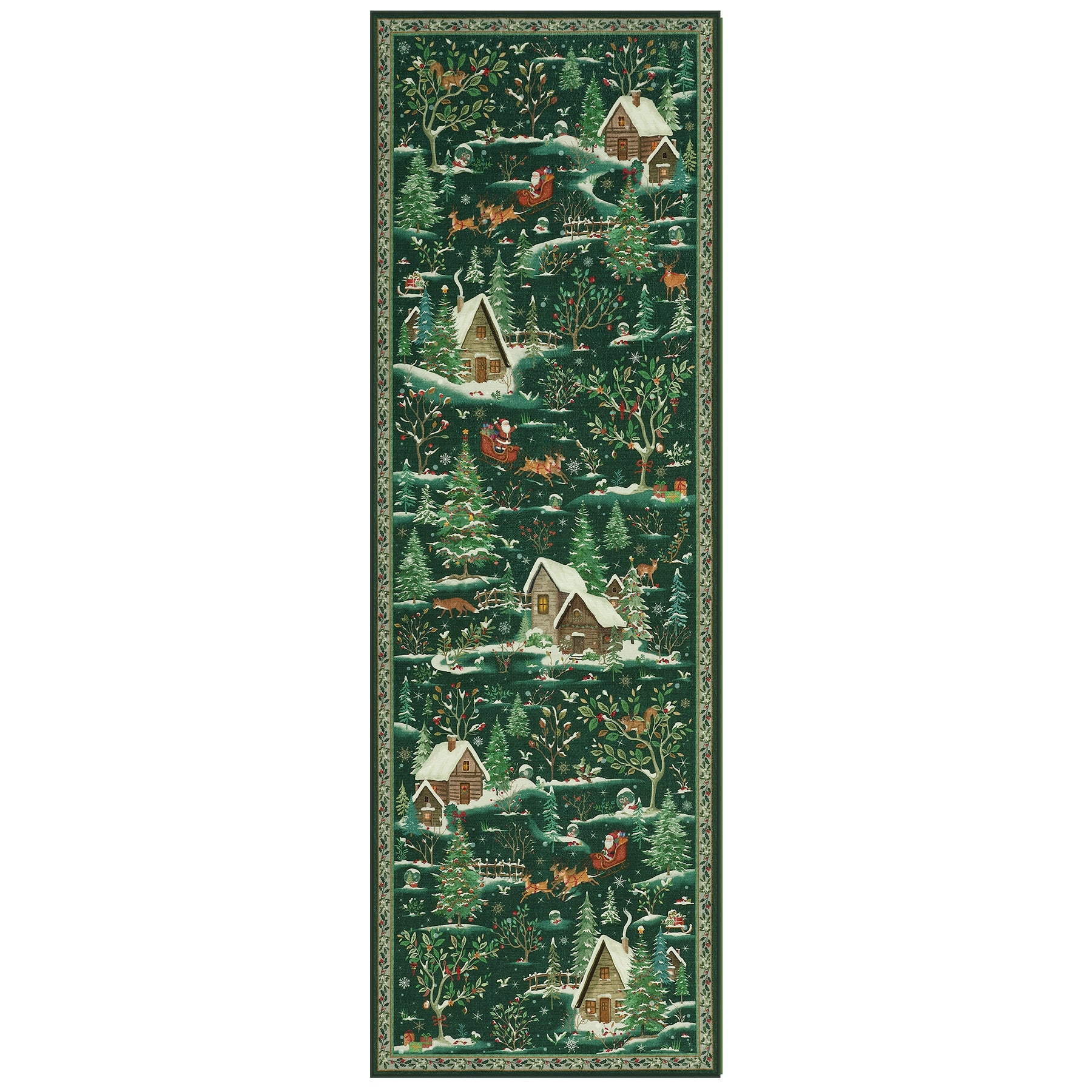 Christmas Snow Forest Washable Area Rug, Soft Holiday Scene Non-Slip Indoor Rug for Living Room Bedroom, Oeko-Tex Certified
