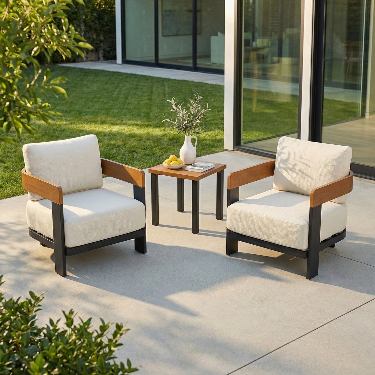 2-Person Patio Conversation Sets With Cushions, 3-Piece Outdoor Furniture Set