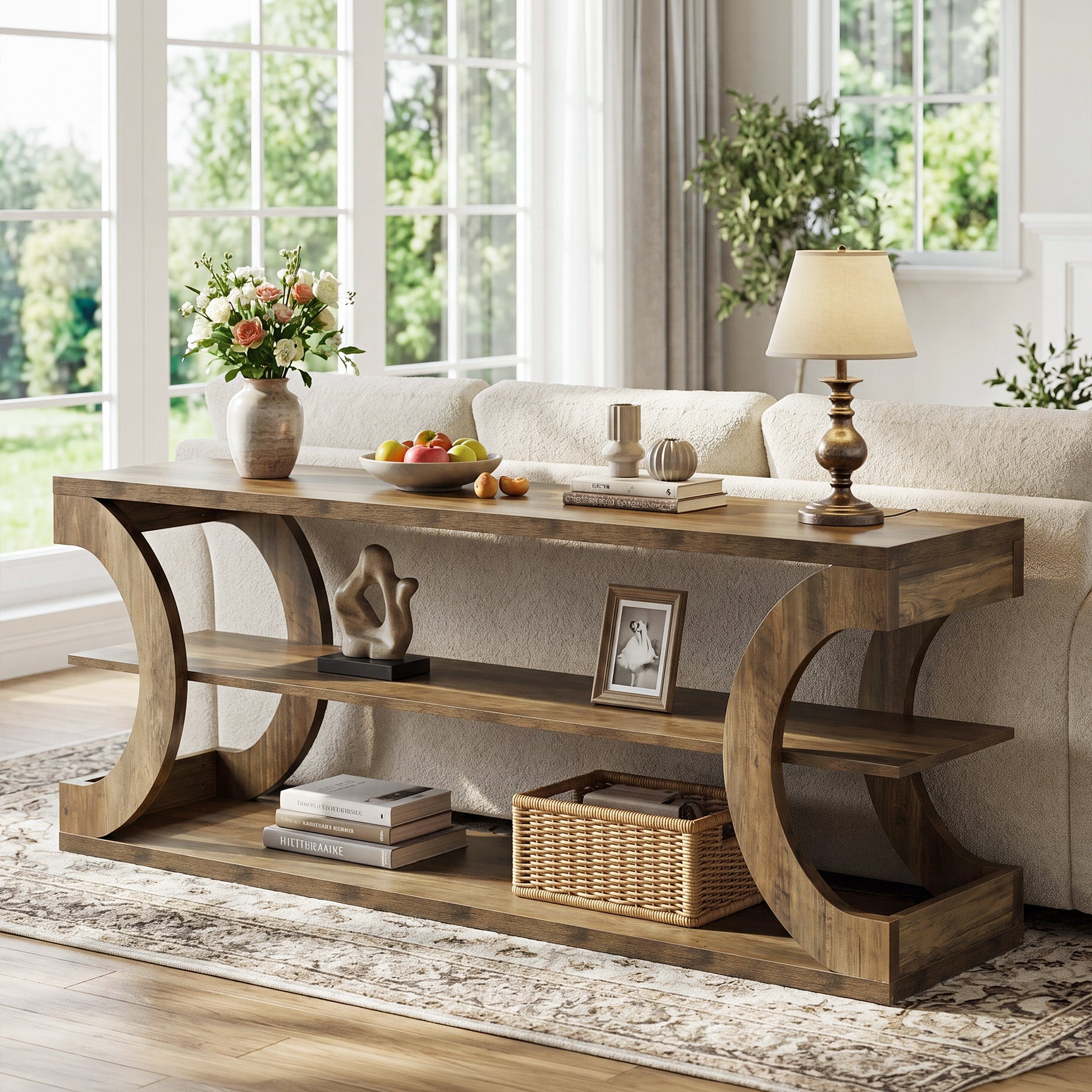 3-Tier Console Table, 63" Farmhouse Entryway Sofa Table for Hallway