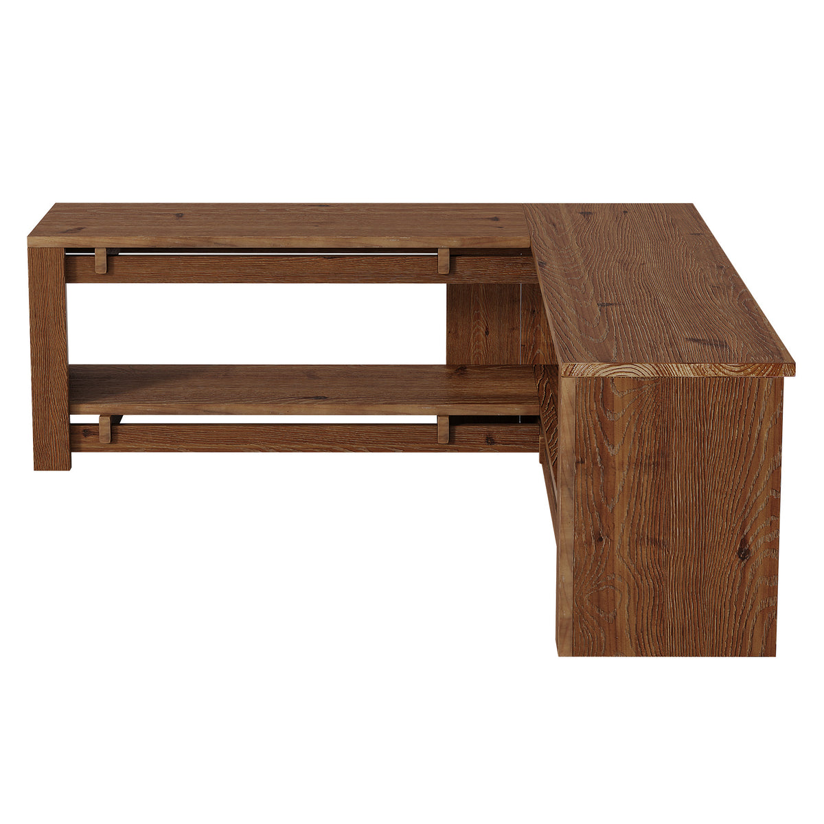 47" L-Shaped Corner Dining Bench, Rustic Solid Wood Breakfast Nook Bench with Shelf