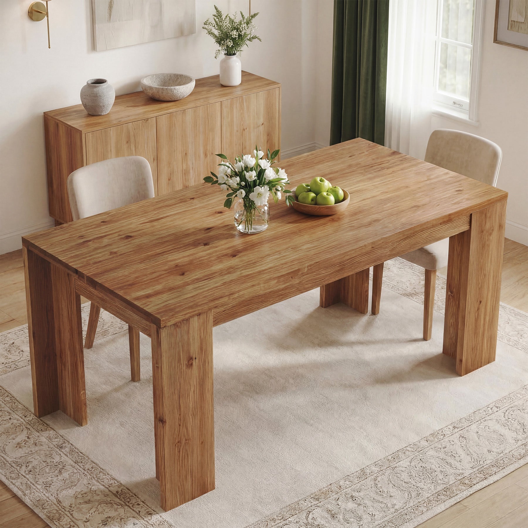 Tribesigns 63" Solid Wood Dining Table, Farmhouse Kitchen Table for Home