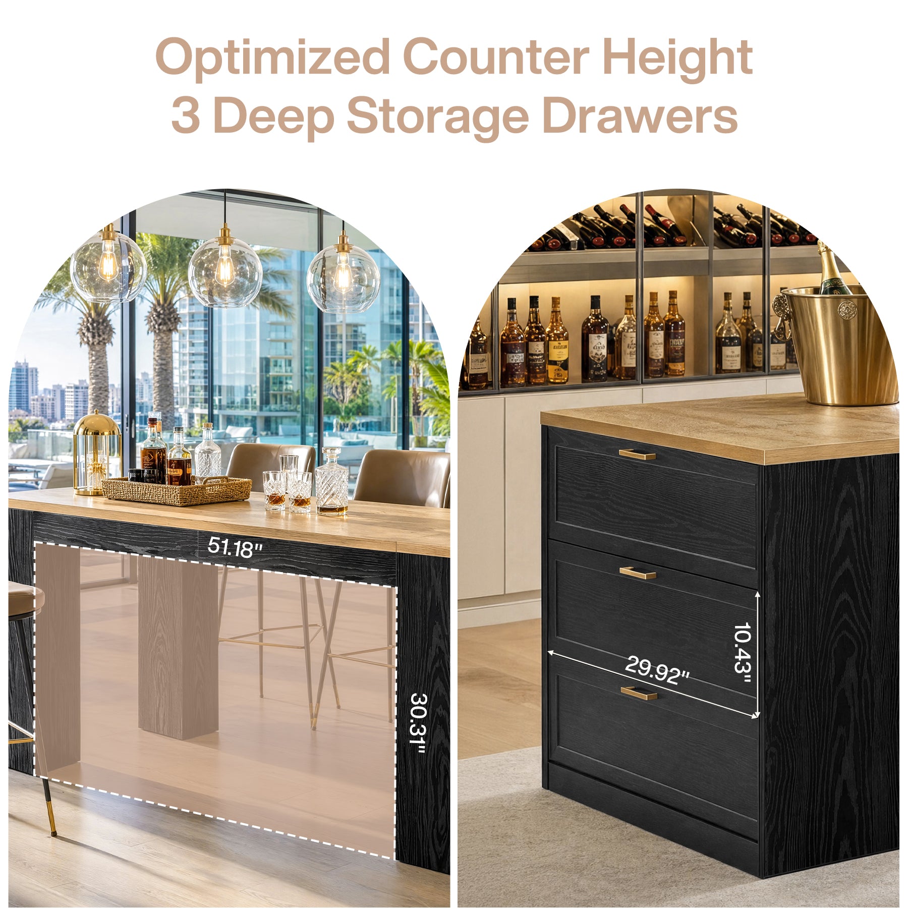79" Extra Long Bar Table with 3 Drawers, Modern Two-Tone Counter Height Table