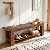 71" Extra Long Entryway Bench with Shoe Storage, Rustic Farmhouse Solid Wood, 2-Tier, Hallway 3