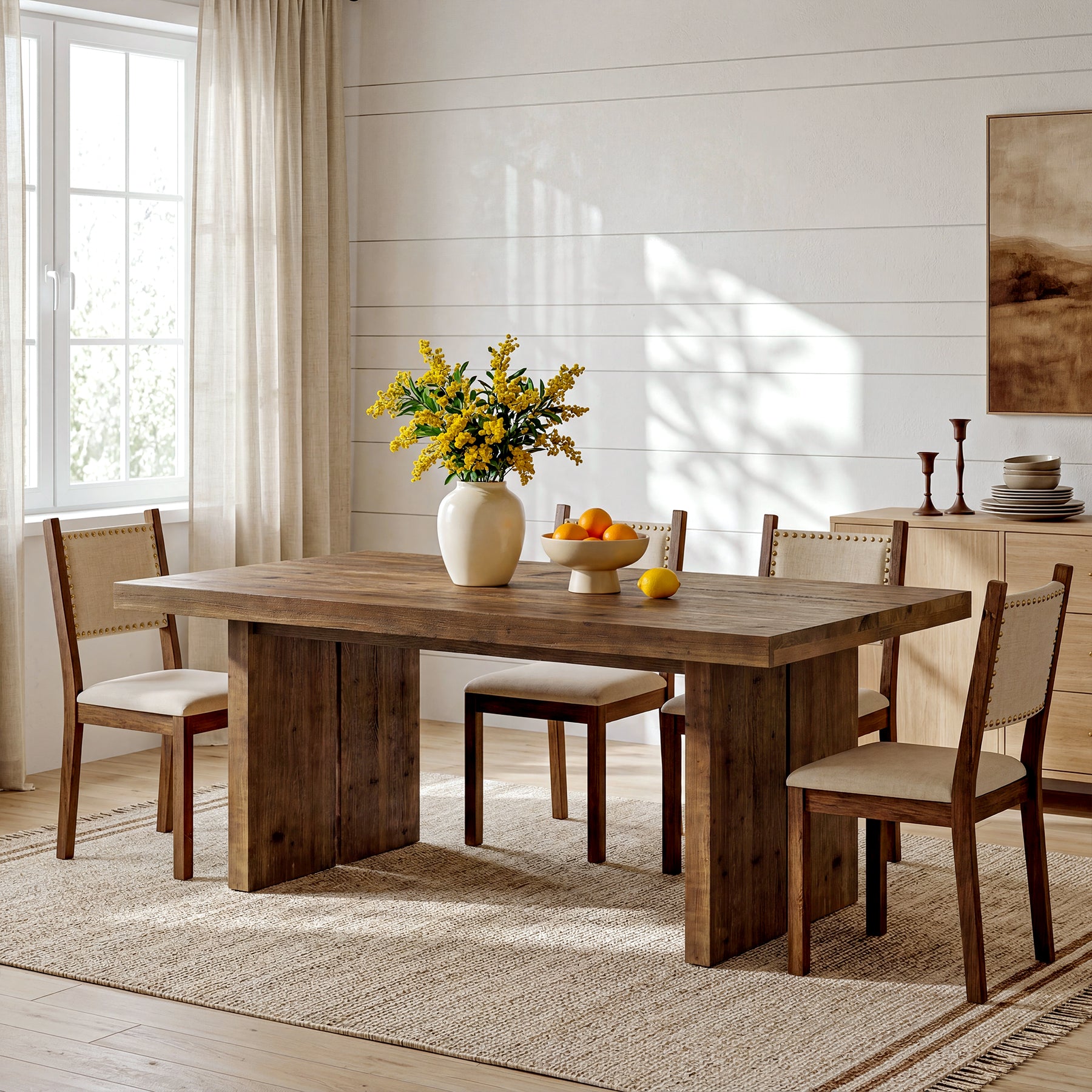 Tribesigns 63" Solid Wood Dining Table, Rectangle Kitchen Table for Dining Room