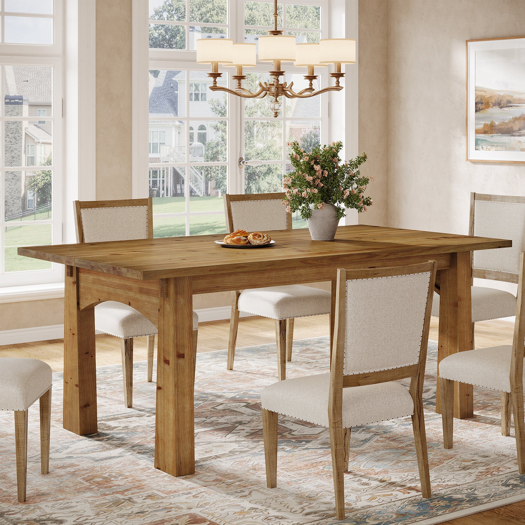 Solid Wood Dining Table, 63" Rectangular Kitchen Table for 4-6 People