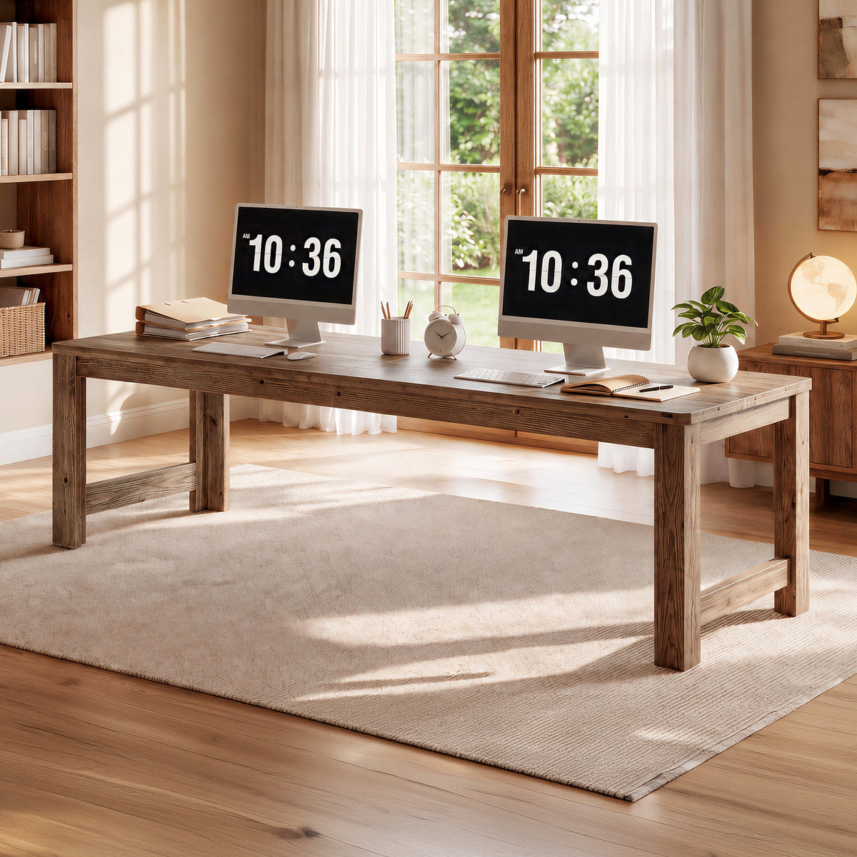 79" Farmhouse Solid Wood Two Person Desk, Long Computer Desk for 2, Writing Table