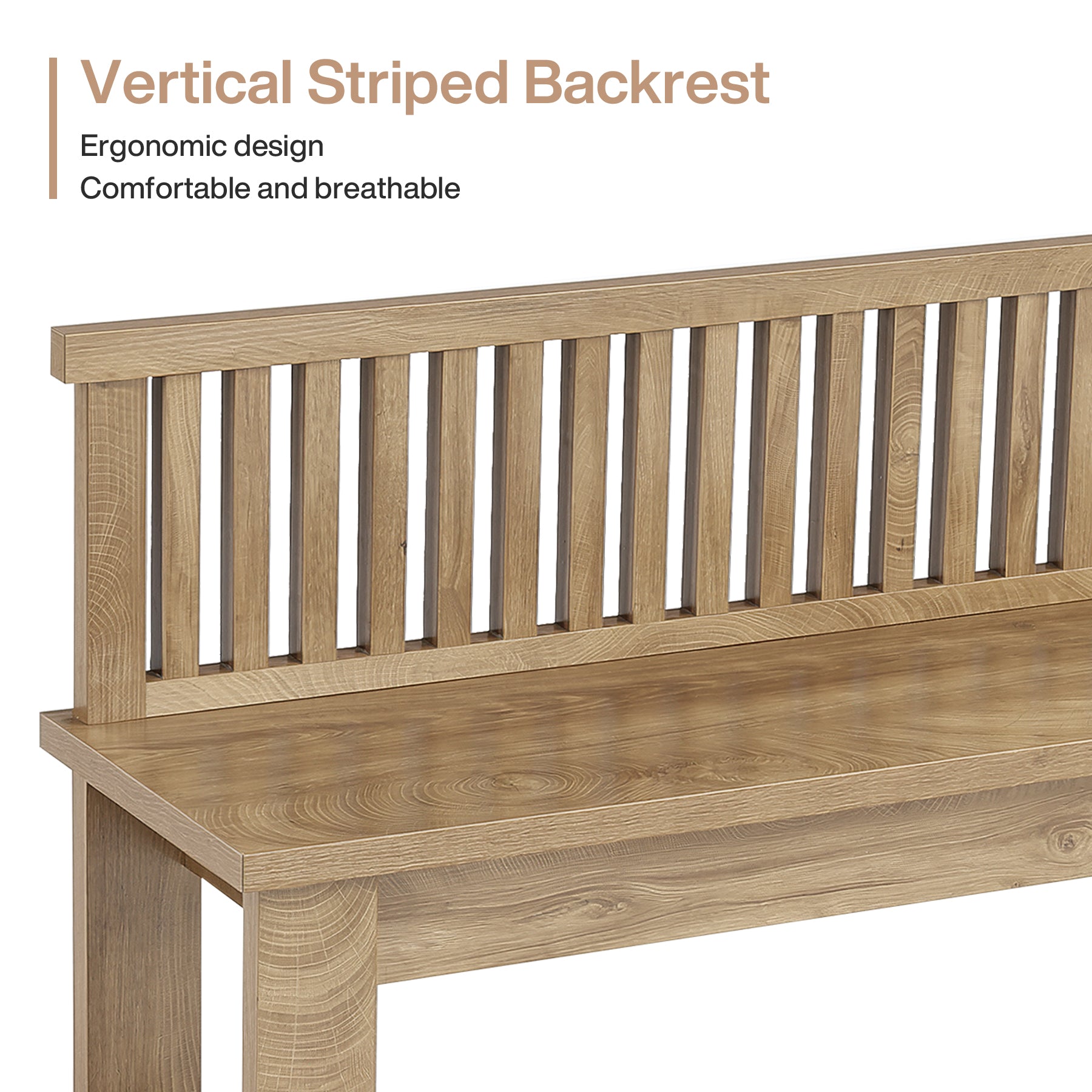 55" Farmhouse Dining Bench with Vertical Stripes Backrest for Kitchen, Dining Room