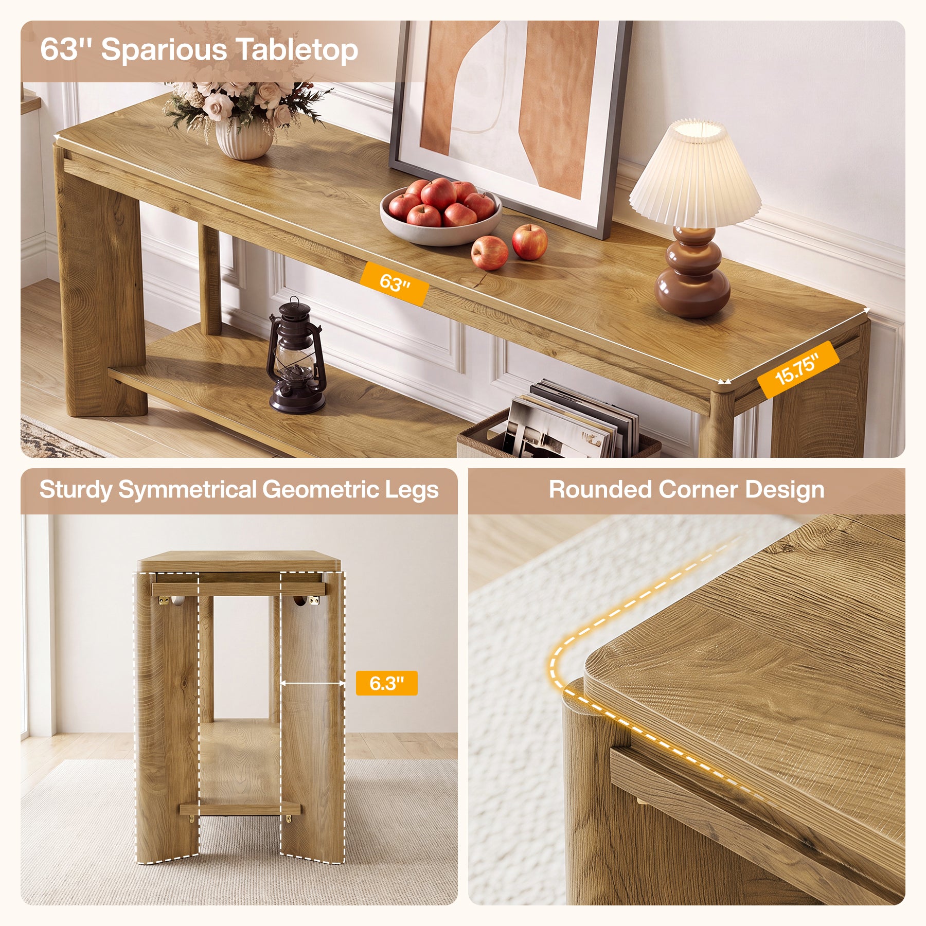 63" Console Table, 2-Tier Sofa Entryway Table with Storage for Hallway, Living Room