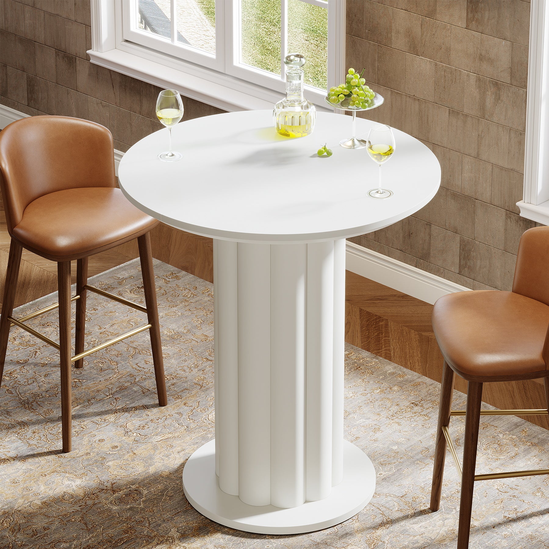 Round Bar Table, 30" Pub Table with Column Fluted Ribbed Leg Base