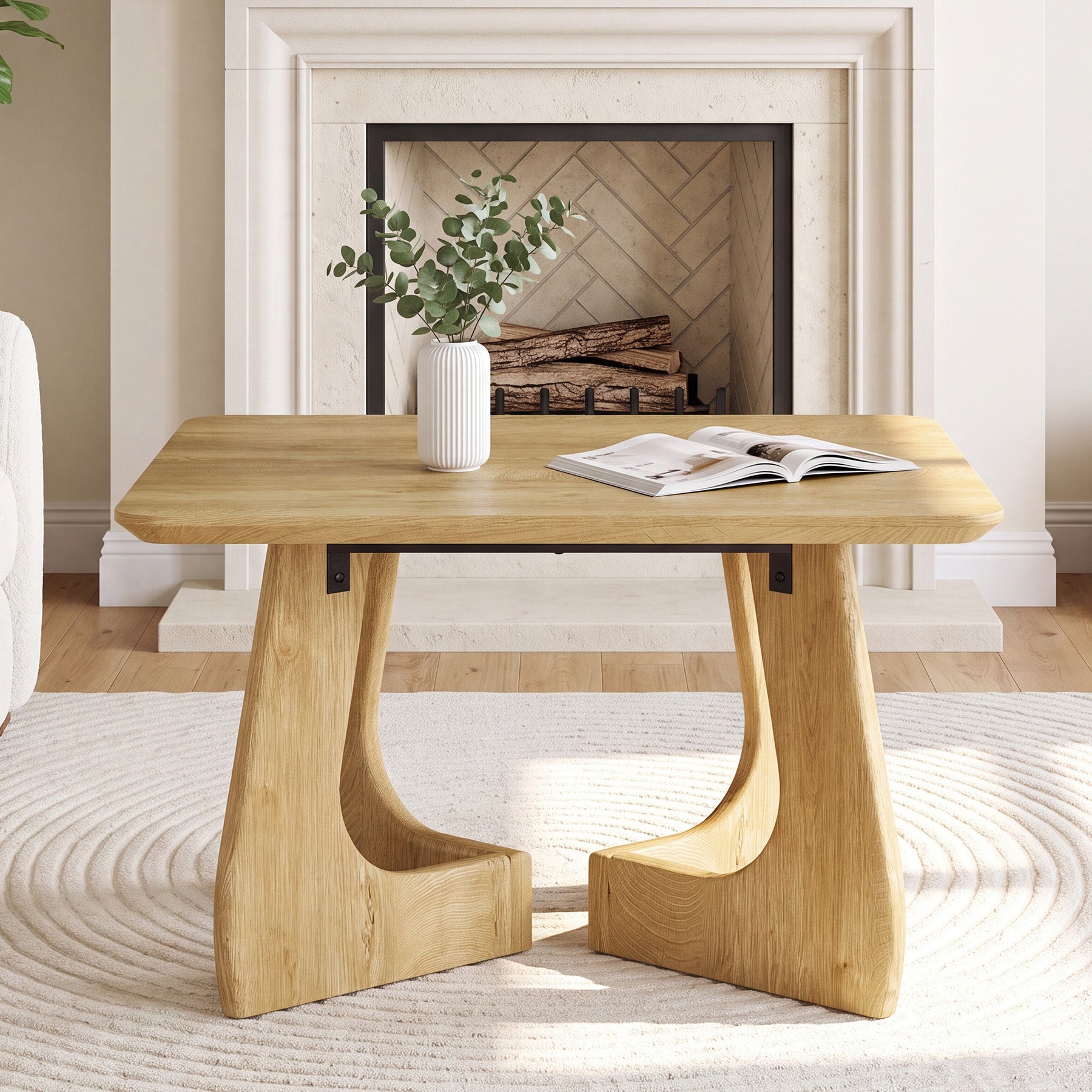 31.5" Coffee Table, Square Tea Table with Unique Interlocking Leg Design for Living Room