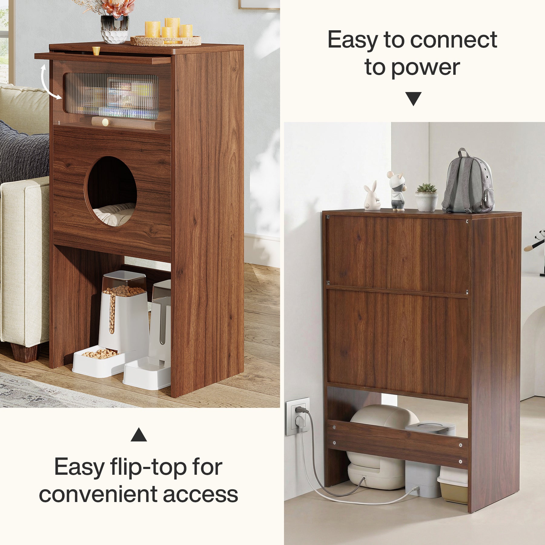 Cat Litter Box Enclosure, Modern Kitty House End Table with Acrylic Door