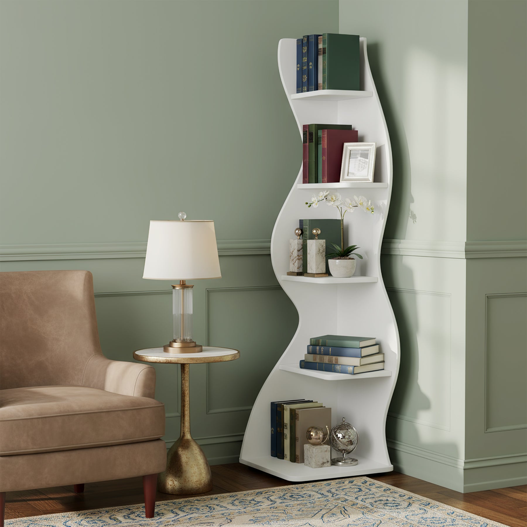 5-Tier Corner Bookcase, Rustic Freestanding Corner Shelf for Small Spaces