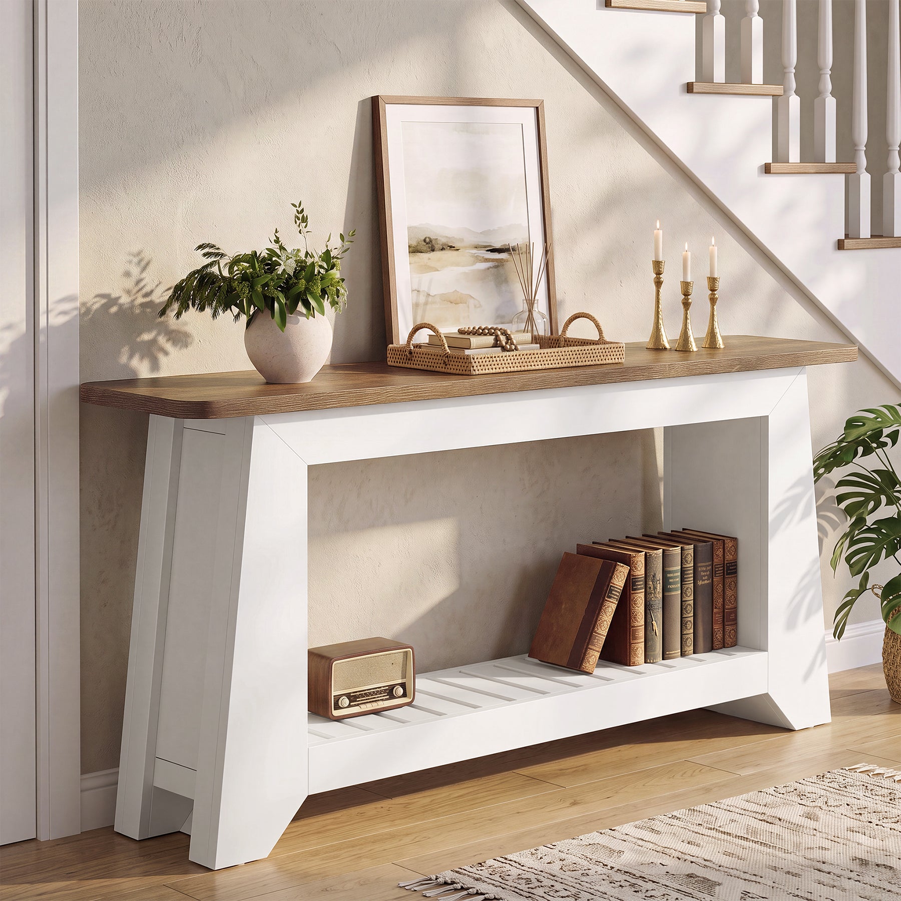 Tribesigns 63-Inch Console Table with Open Slatted Shelf, Modern Rustic Entryway Table for Hallway