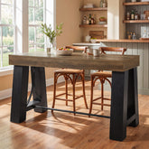 63" Farmhouse Counter Height Table with Footrest, Rectangular High Top Home Bar Kitchen 3