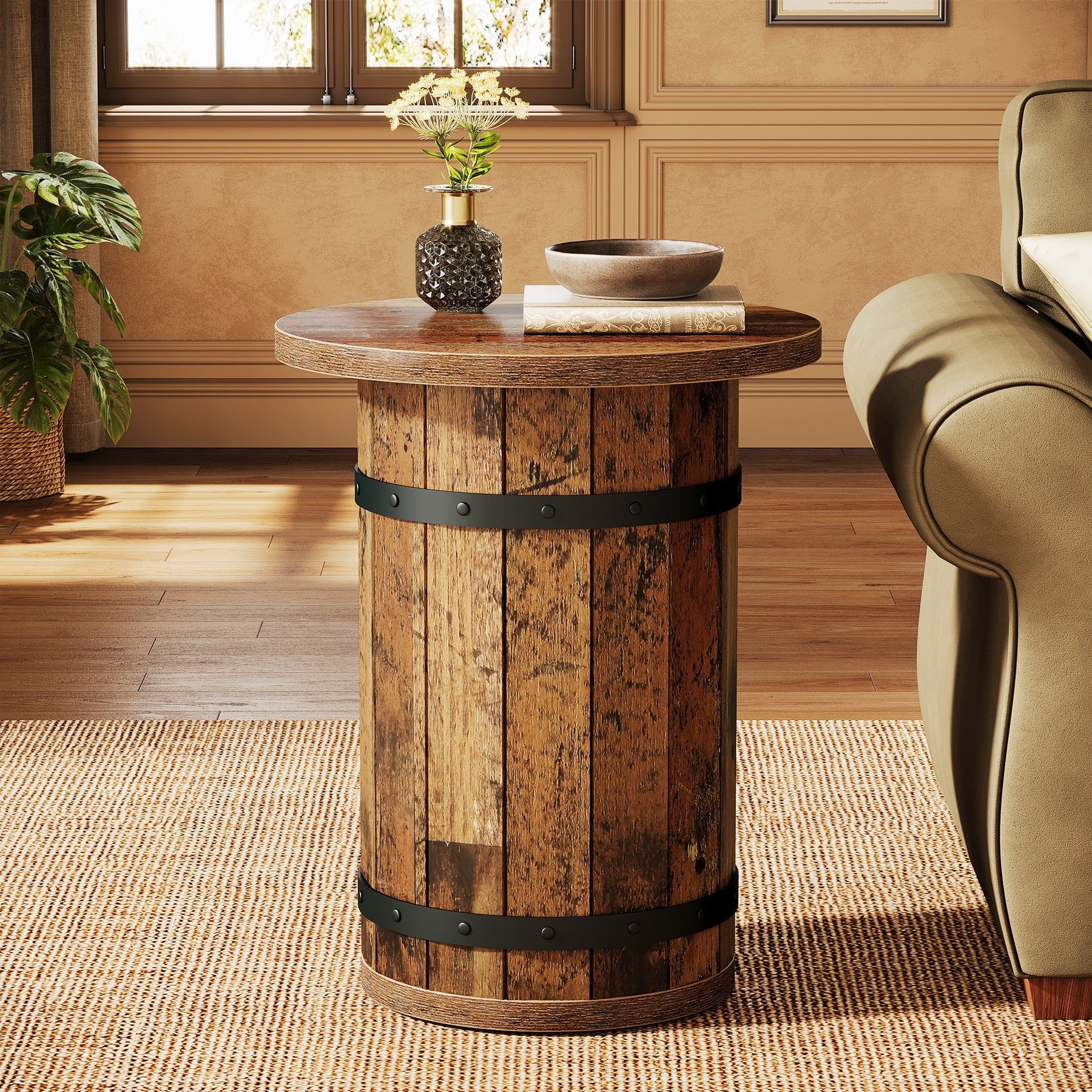 25.6" Tall End Table, Round Side Table Nightstand with Sturdy Base