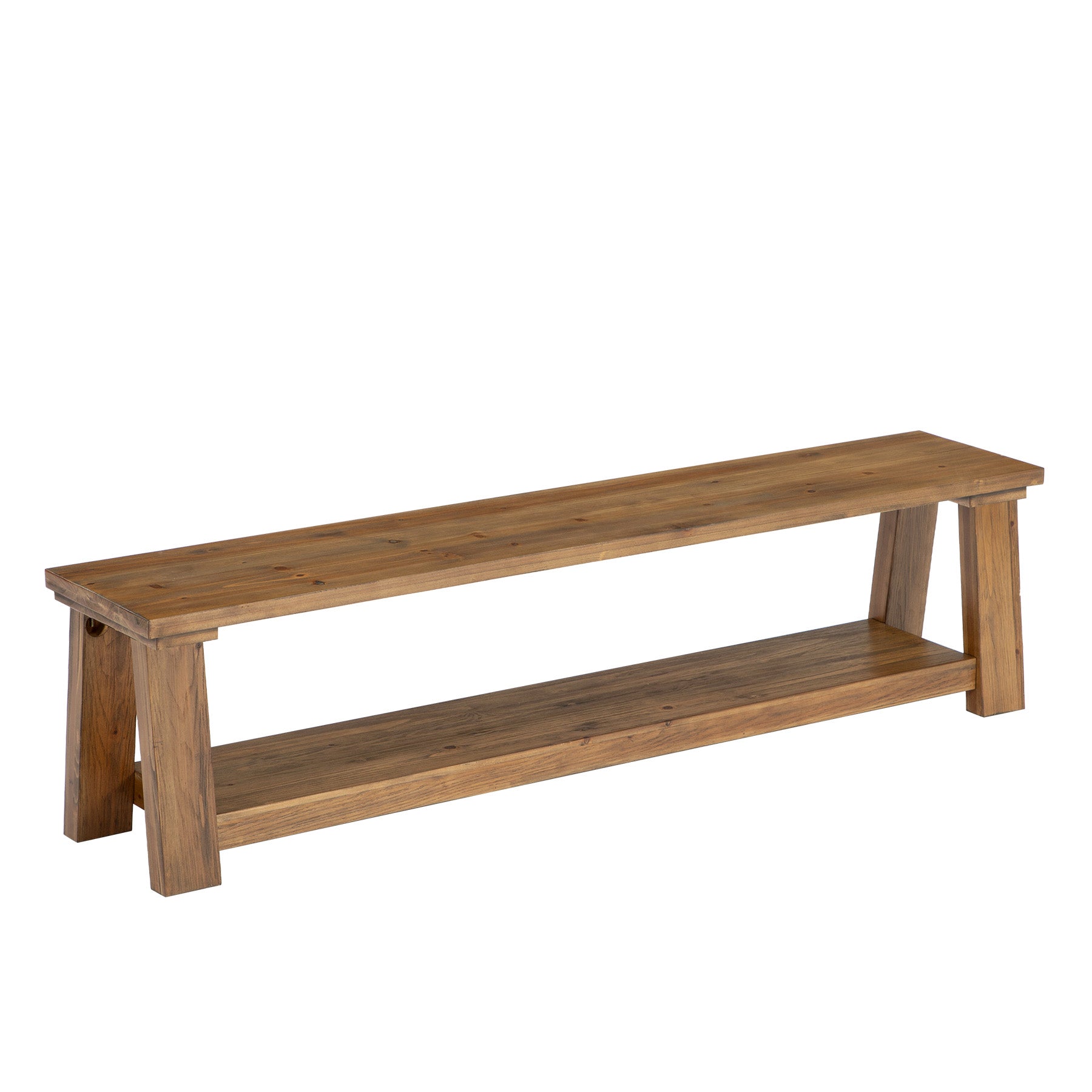 70.87" Solid Wood Dining Bench, Farmhouse Kitchen Bench with 2-tier Shelf for Dining Room