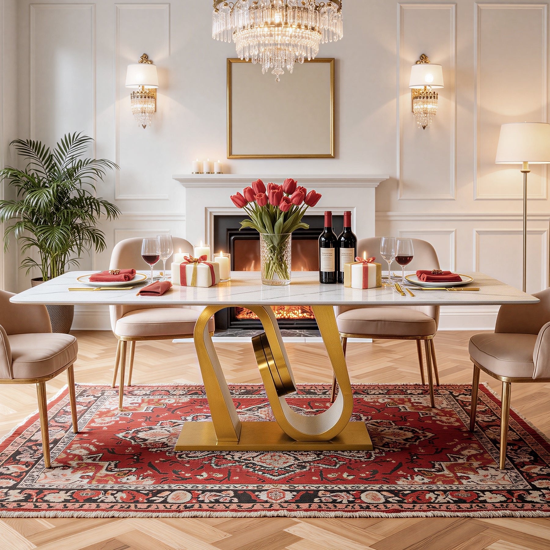 78.7" Sintered Stone Dining Table, Luxury Rectangular Kitchen Table for 8-10
