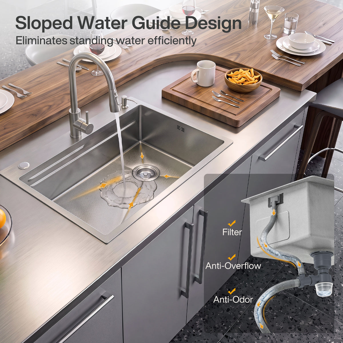 33x22 inch Drop In Kitchen Sink, 10" Deep Stainless Steel Sink with Multiple Accessories