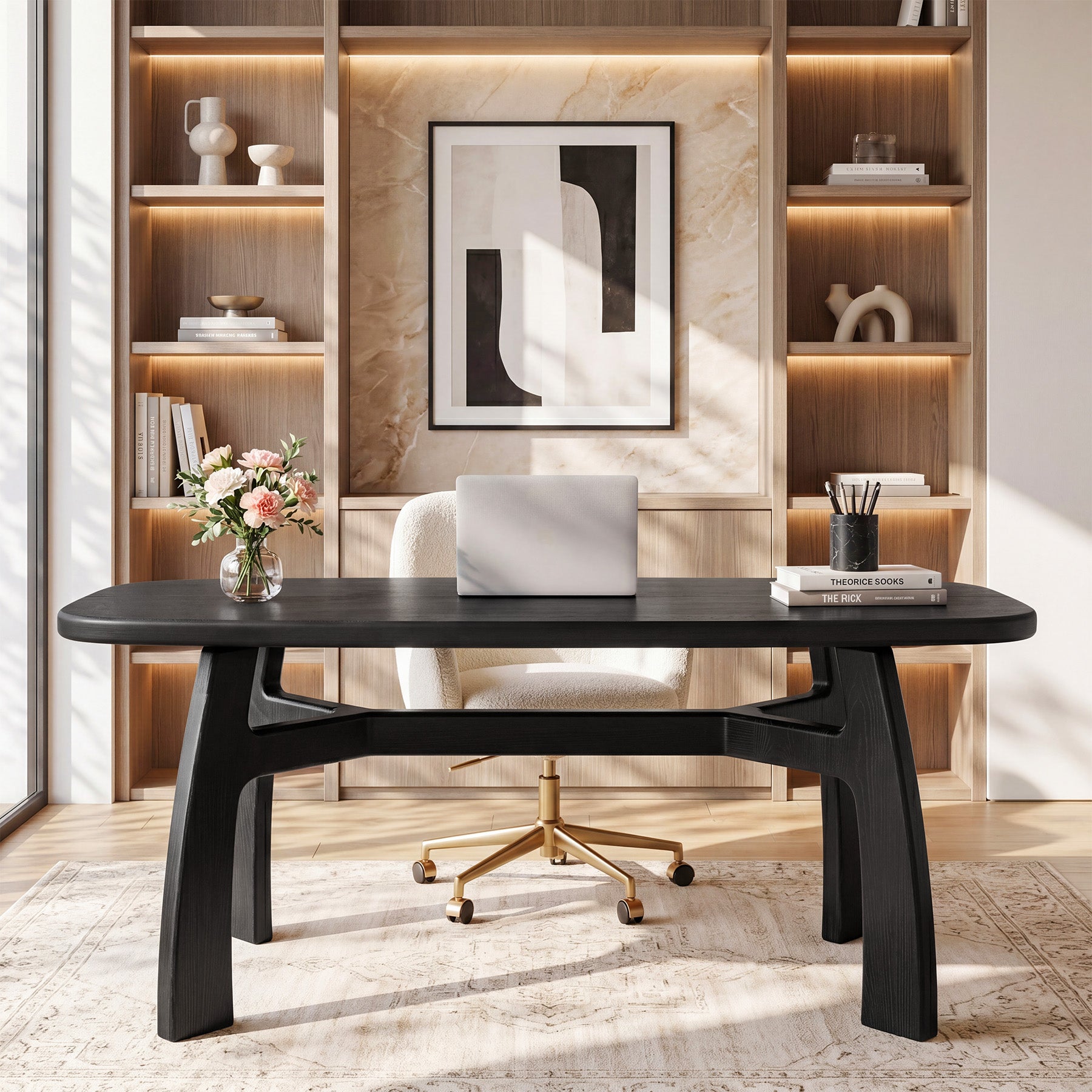 Tribesigns 63-Inch Computer Desk, Solid Wood Office Desk with Boat-Shaped Top for Home Office