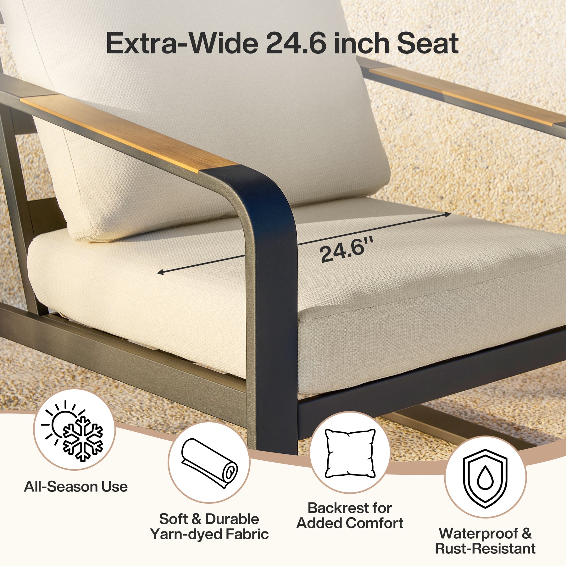 29.9" Wide Outdoor Patio Sofa, Modern Single Seat With Removable Cushions