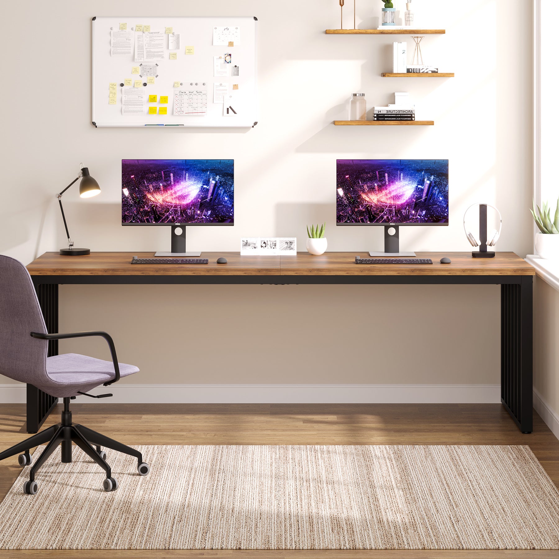 78.74" Two-Person Desk, Double Computer Desk with Metal Frame for Home Office